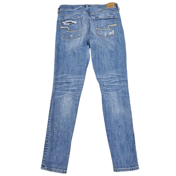 American Eagle Jeggings Womens Size 8 Blue Distressed Denim Casual Super Stretch - Picture 2 of 15